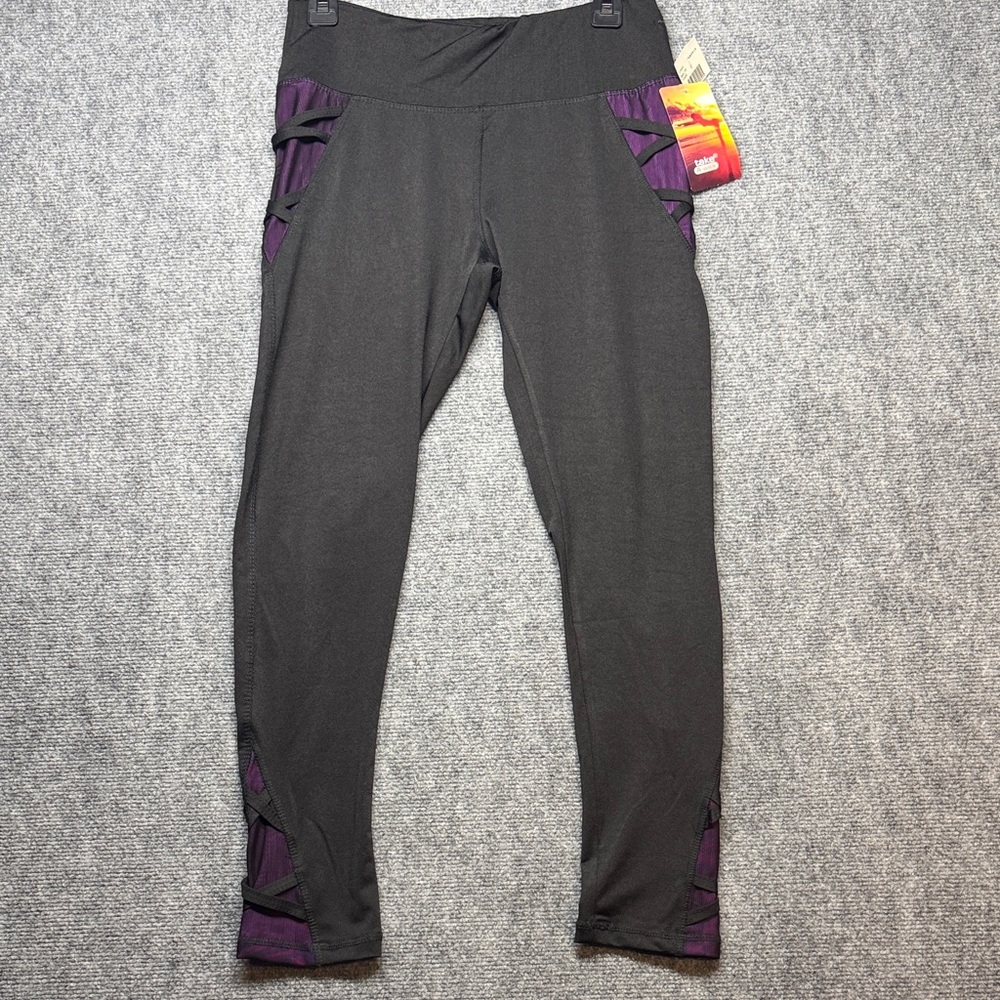 Take A Walk Women's Black and Purple Leggings Size Large NWT
